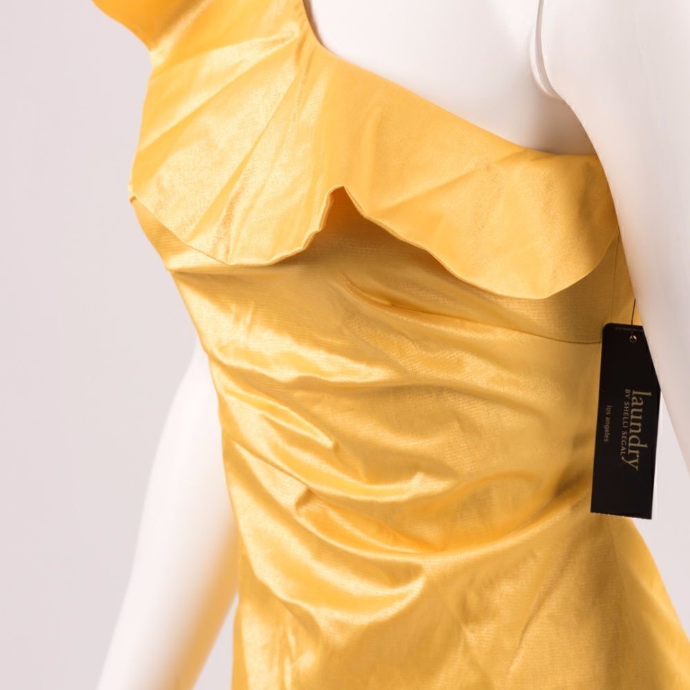 NWT SHELLI SEGAL ONE SHOULDER YELLOW DRESS SZ 6 - Picture 3 of 8